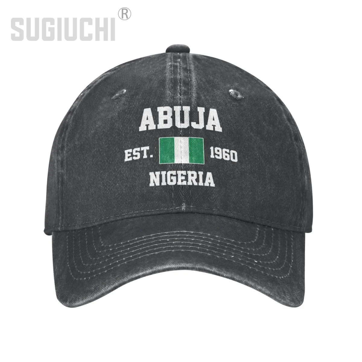 Flag of Nigeria EST.1960 Abuja Unisex Adult Charcoal Washed Denim Baseball Cap Men Vintage Cotton Dad Patriotic Trucker Hat