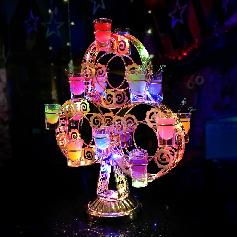 

Bar KTV Plum Blossom Luminous Cup Holder Night Club Essential Cocktail Bullet Cup LED Rechargeable Metal Cup Holder