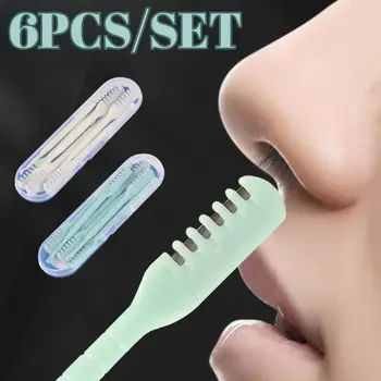 ダブルエンド鼻毛トリマー,手動スパイラル耳掃除機,360度回転,かみそり,ハンドヘルド,6個