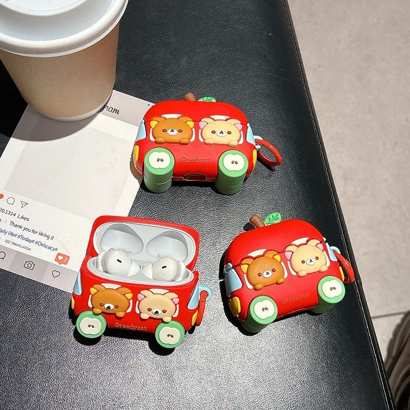 Ins Cartoon 3D Bear in Car Case fFor HUAWEI FreeBuds 4 4e 5 5i 6i Protective Cover for HUAWEI Pro 2 3 Pro2 Pro3 SE3 SE2 FreeClip