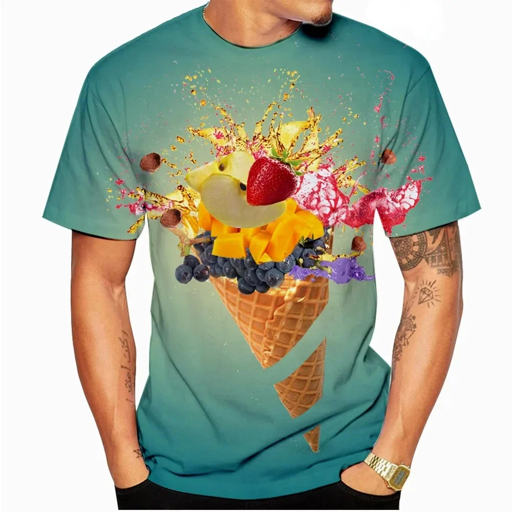 Summer Fashion Casual Food Oversized T Shirt Hip Hop Harajuku Street Round Neck Short Sleeved Ice Cream 3D Print T-shirt