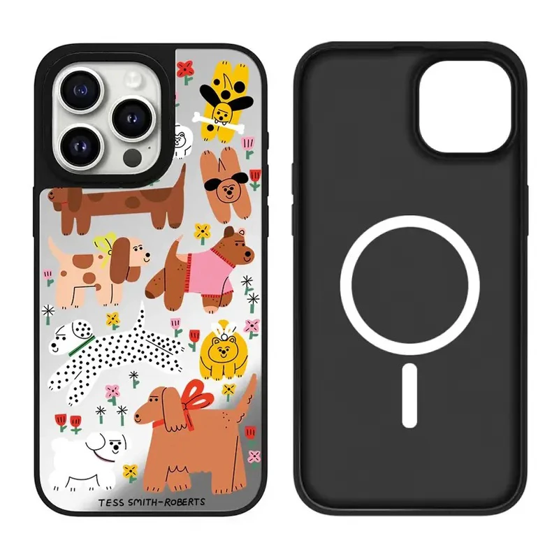 Cartoon Walk Dog iPhone 11 12 13 14 15 16 Pro Max Mirror Surface MagSafe Case Cover Shell