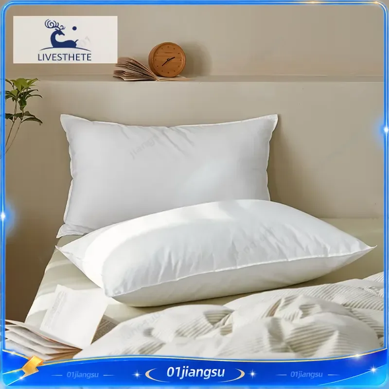 Luxury 100 Percent Goose Down Pillow Queen King Size White 100 Cotton Cover Downproof Soft Bedding Sleep Home Gift