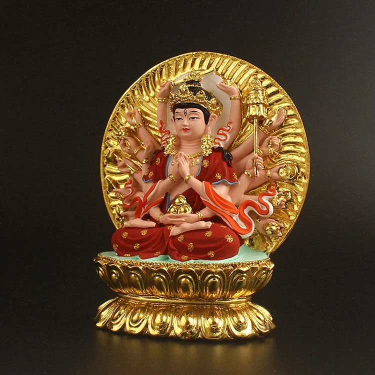 The Statue of Zhunti Bodhisattva Hand-painted Resin Buddha , Auspicious Home Decoration