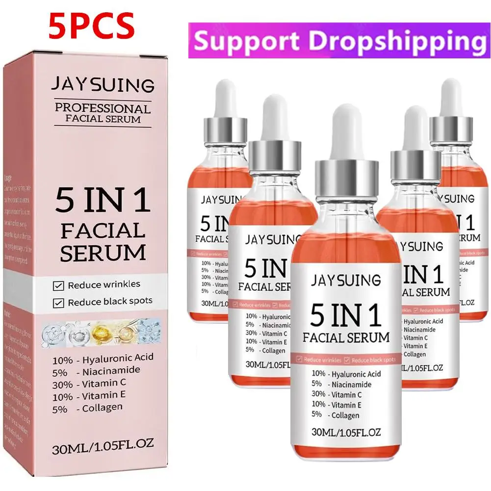 5pc 5 In 1 Face Serum Hyaluronic Acid Anti Wrinkle Aging Moisturizing Whitening Vitamin C Fade Spots Shrink Pores Skin Care 30ml