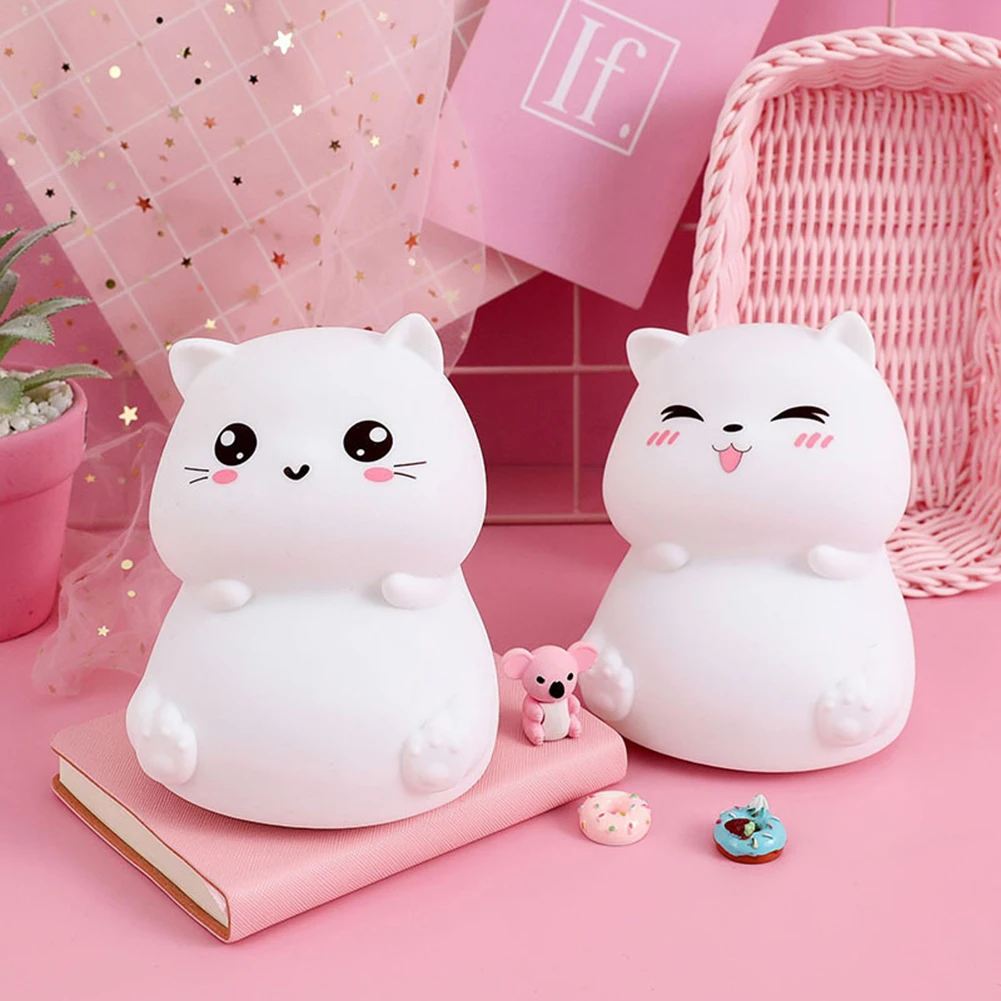 어린이용 LED 야간 조명, 부드러운 실리콘, 귀여운 고양이 테이블 램프, 다채로운 터치, 조도 조절, USB 충전식, 침실용 야간 램프
