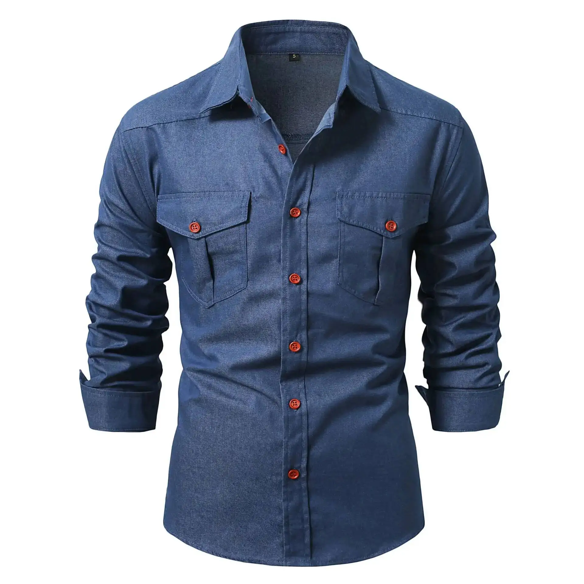 Cotton Denim Casual Long Sleeve Quality Cowboy Shirt Solid Color Slim Fit Elastic Jean Shirts For Men