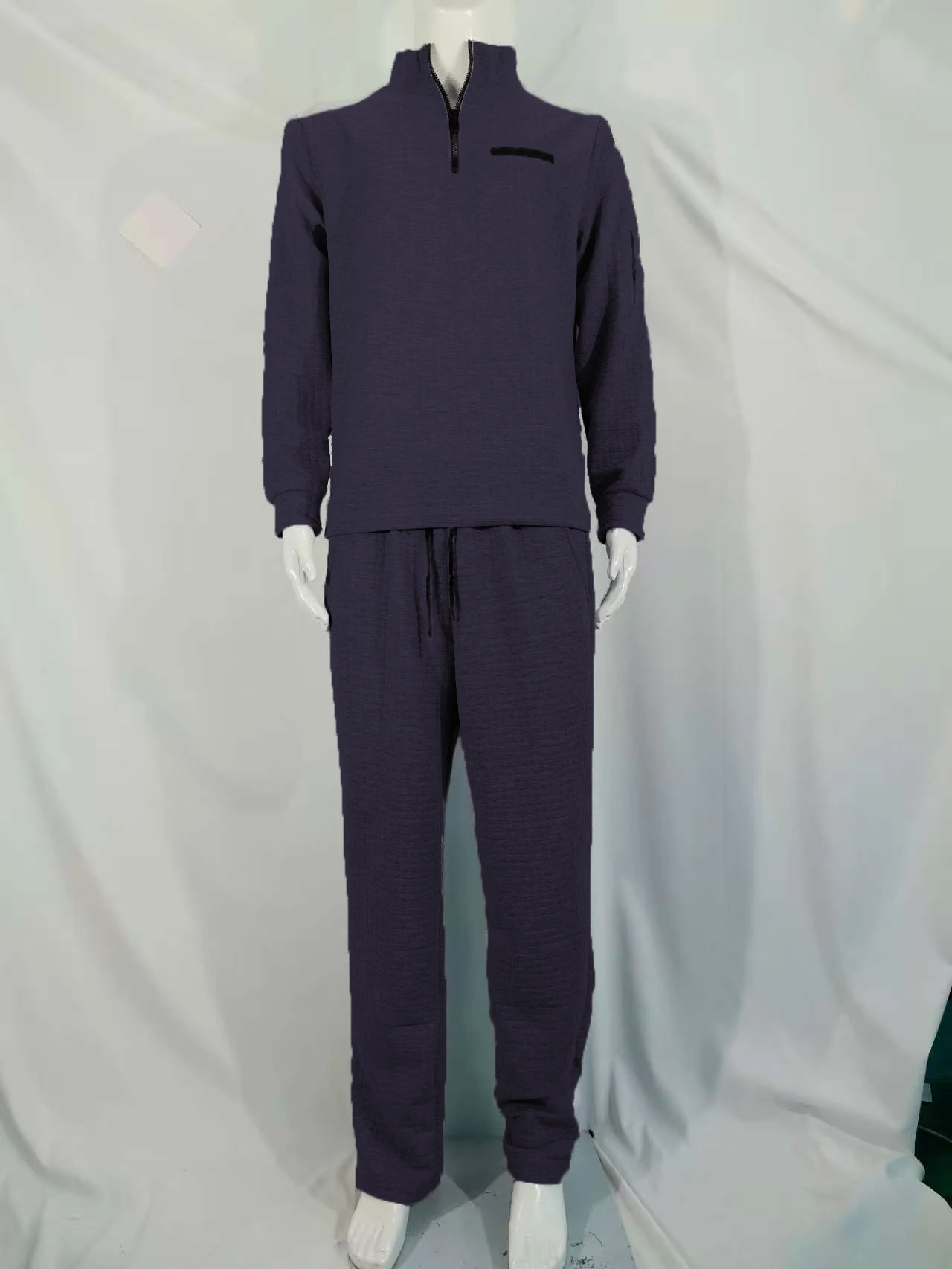 Nieuw geheel wit herenpak in effen kleur met geruit patroon, casual lange mouwen, opstaande kraag, tailleband met trekkoord
