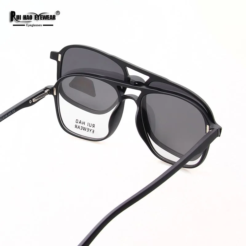 Double Beam Eyeglasses With 5PCS Clip on Sunglasses Customize Prescription Glasses Men Recipe Eyewear Fill Resin Lenses 2333