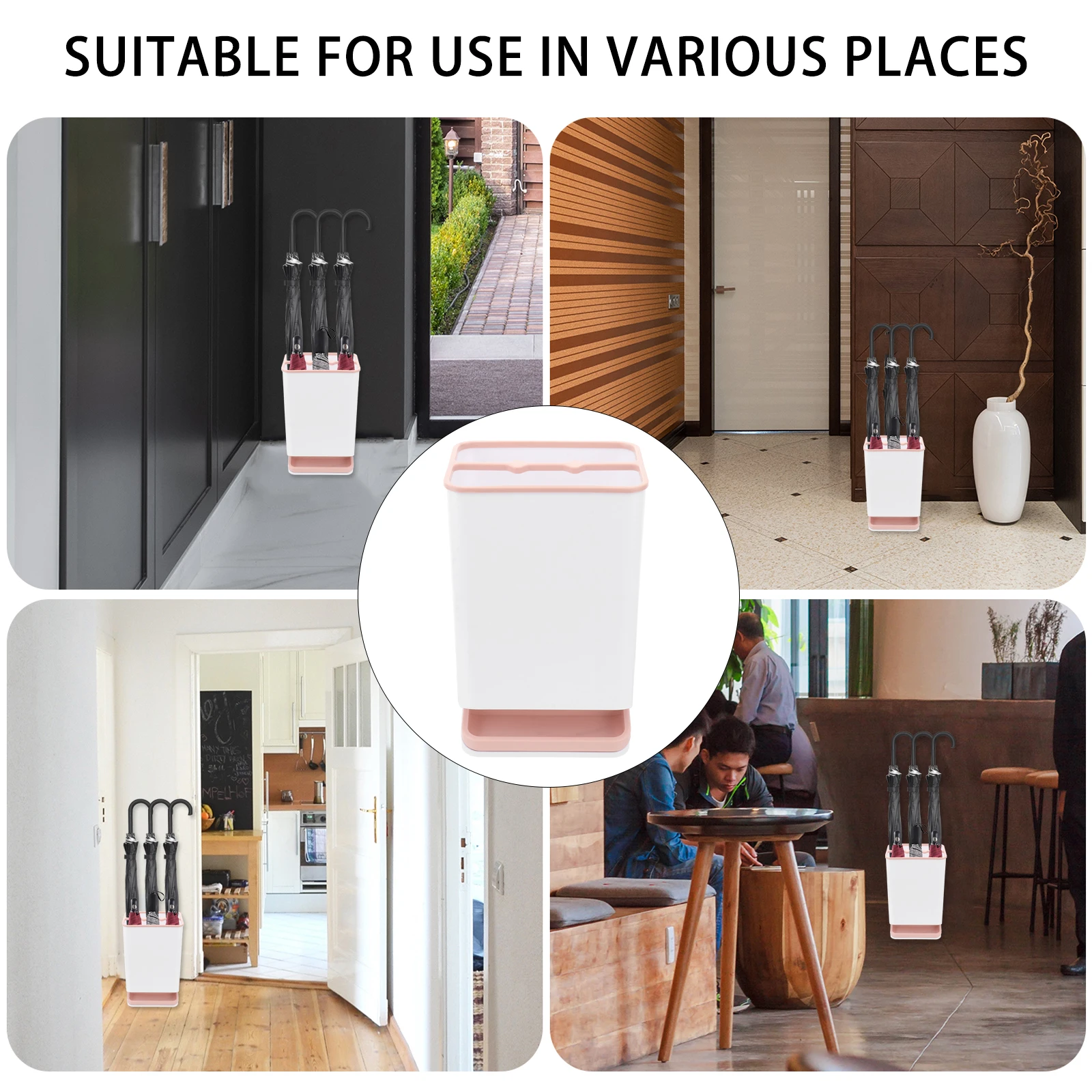 

Umbrella Storage Rack Leakproof Anti-Dumping Corner Stand For Long Short Umbrellas Detachable Water Tray Pink Space Saving