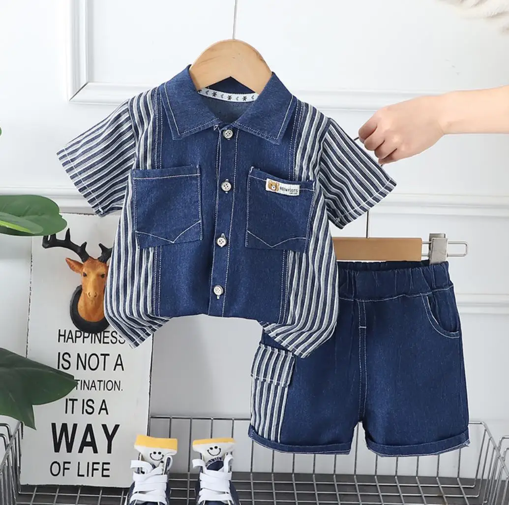 

Toddler Summer Boys Set 1-5 Years Children Denim Short Sleeve T-shirts and Shorts 2Pcs Infant Outfits Kids Bebes Tracksuits