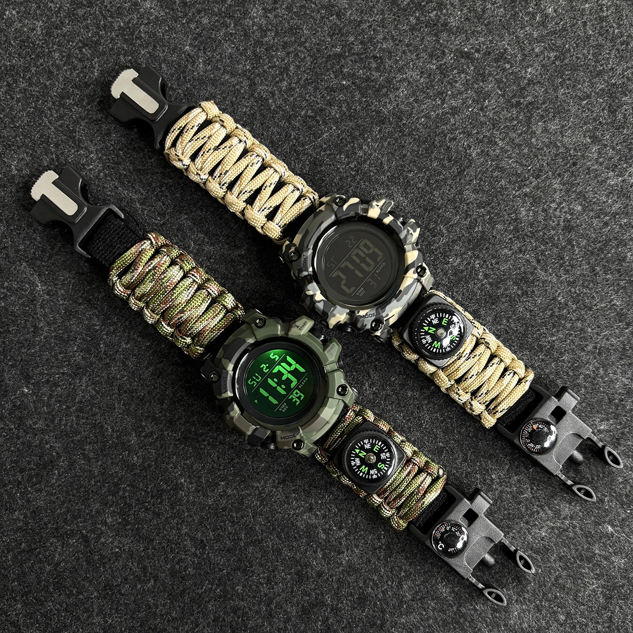 남성용 스포츠 시계, 야외 캠핑 나침반, 온도계, 방수 LED 디지털 시계, 남성용 군용 손목시계