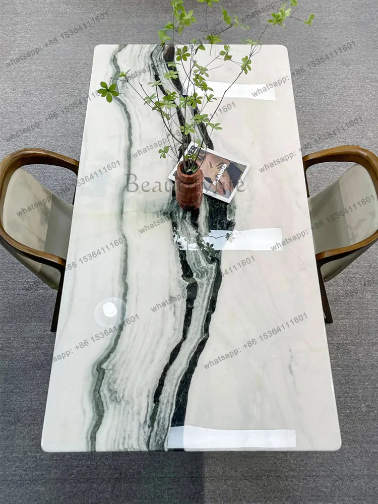 Panda White Natural Marble Dining Table Rectangular Italian Minimalist Green Luxury Stone Dining Table 1.8 meters