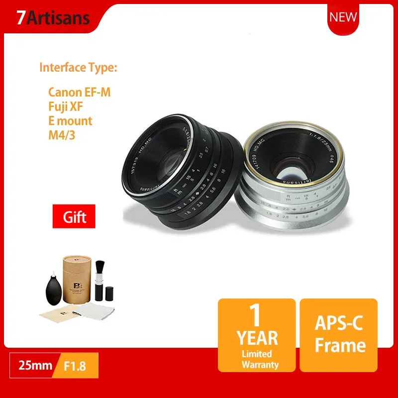 7artisans 25mm F1.8 Prime Lens for Sony E Mount /Fujifilm/Canon EOS-M Mout Micro 4/3 Cameras A7 A7II A7R Free Shipping