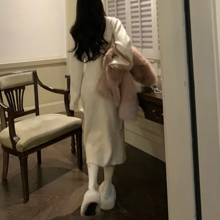 Thiened malha dr feminino sle chique suave branco cor misturada camada base saia longa commute faion chumbo lápis