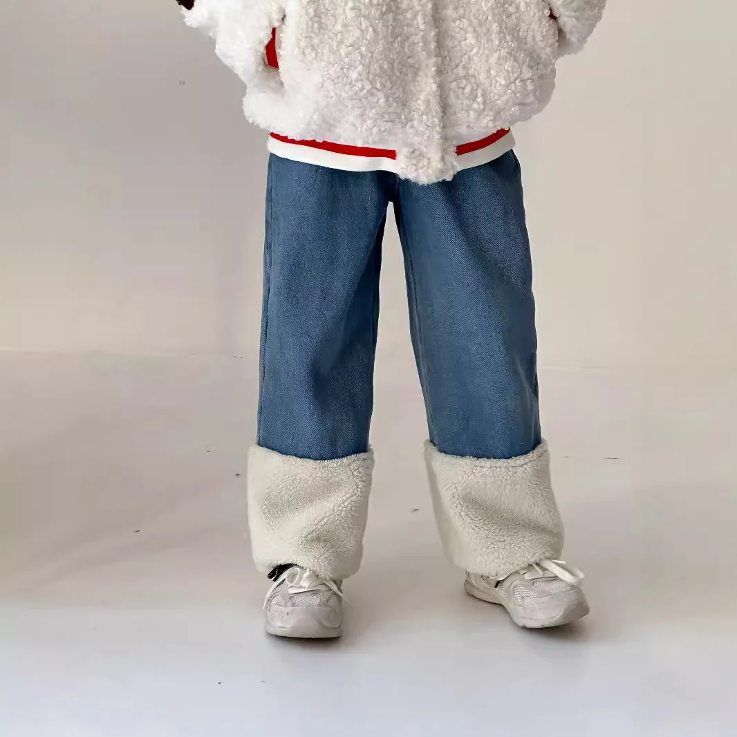 Girls Pants 2024 Winter New Childrens Clothing Girls Baby Foreign Air Plus Cashmere Warm Straight Wool Pants Casual Simple image 4