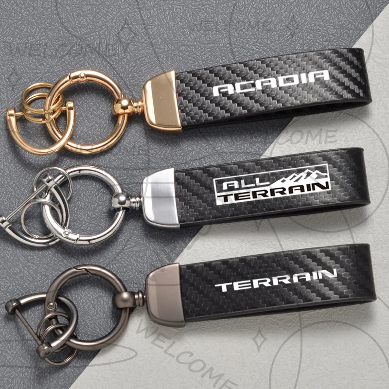 Para Acadia ALL TERRAIN LOGO Yukon Sierra Savana Terrain llavero estilo fibra de carbono llavero de coche llavero de aleación de Zinc Decoratio
