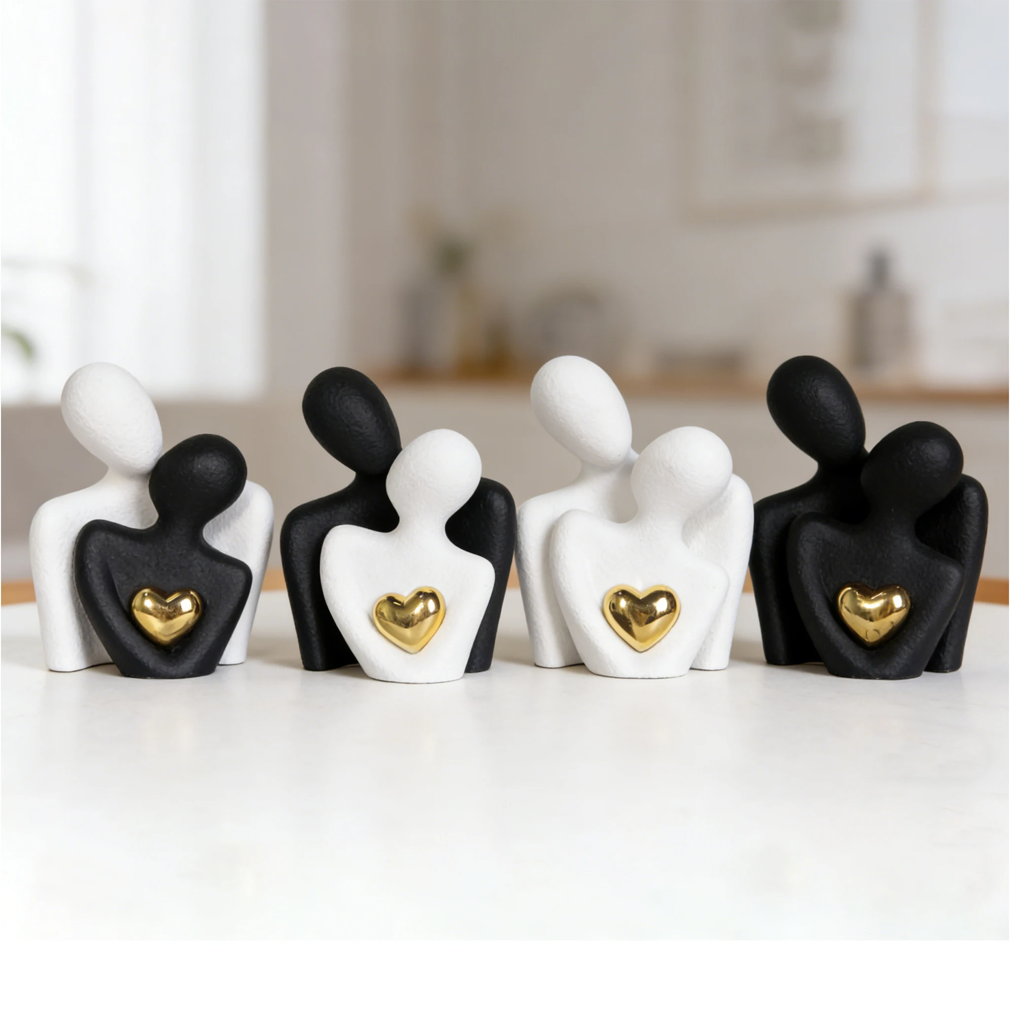 Couple Hugging Figurine Ceramic Couple Statue Abstract Modern Sculpture Love Figurines Art Craft Couple Home Accents