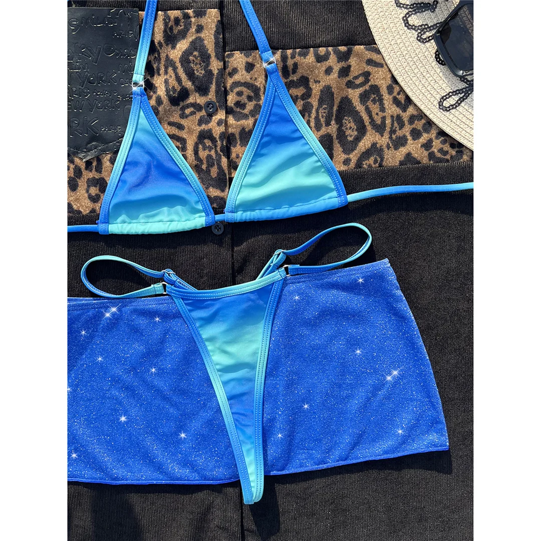 Mit Rock, Neckholder, Mini-Micro-String-Bikini, Damen-Badeanzug, Damen-Bademode, dreiteiliges Bikini-Set, Badebekleidung, Badeanzug, Schwimmbekleidung V4744 – Detail 16