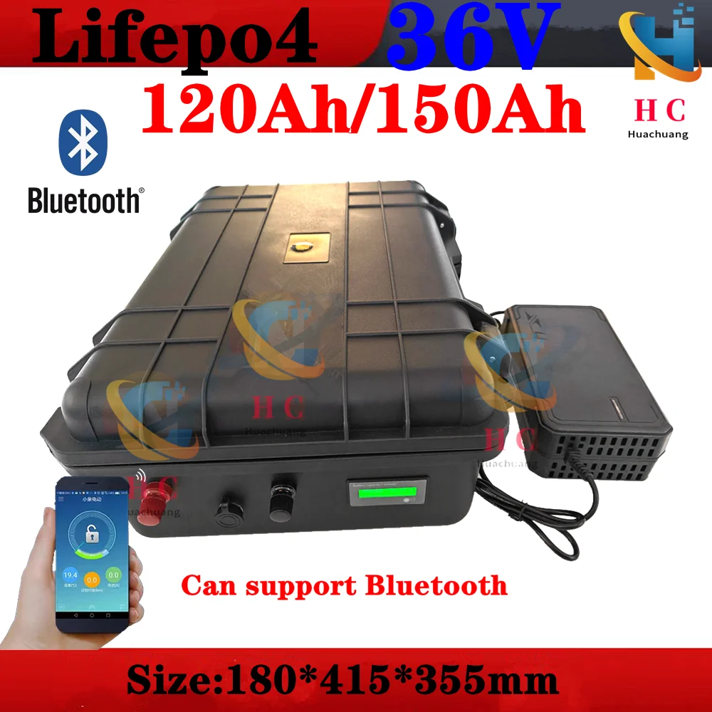 

whatproof 36V 150AH lifepo436v 120Ah lifepo4 lithium chargeable battery for 3000w go cart bike scooter boat +10A Charger