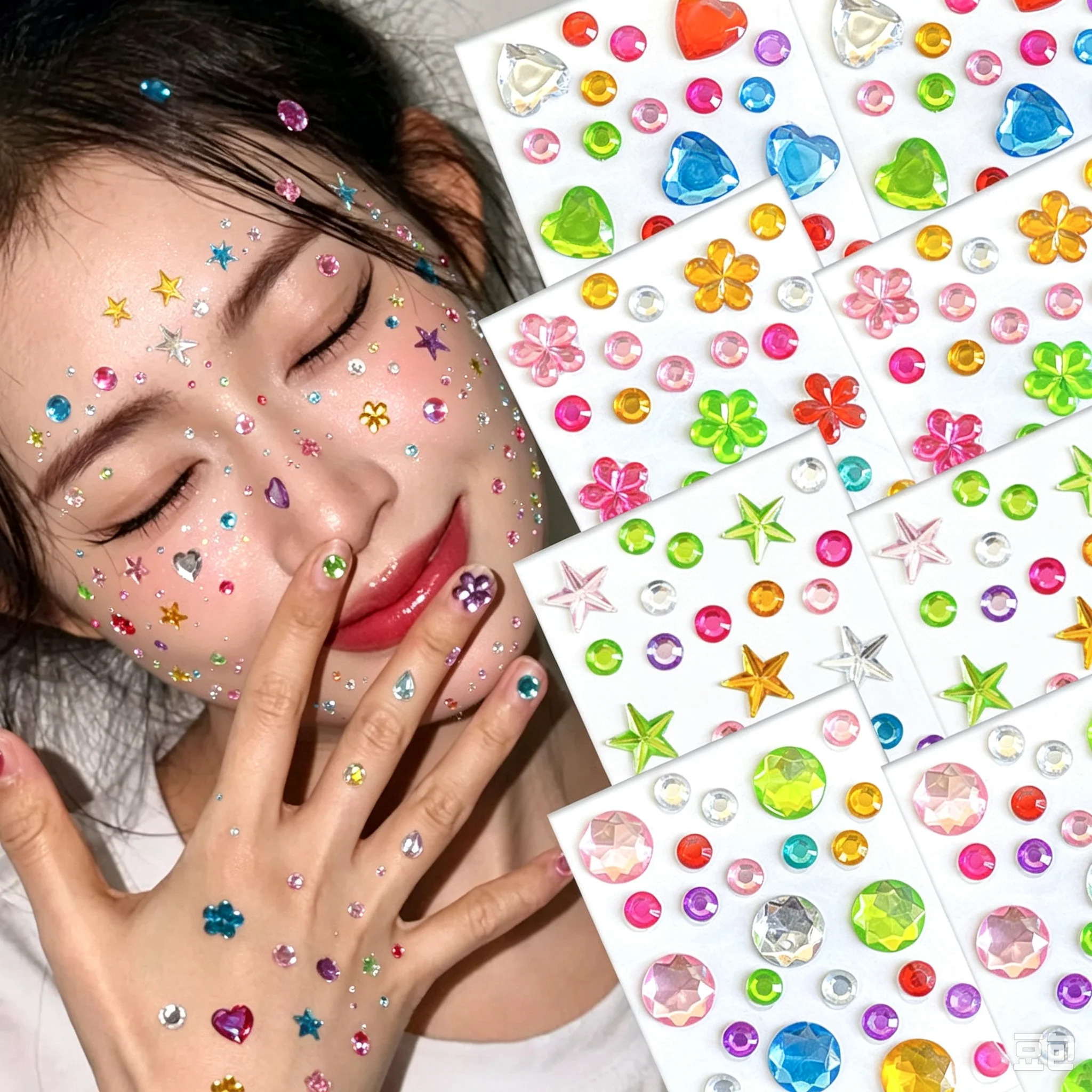 4Pcs/Set Face Gem Stickers Colorful Heart Star Flower Teardrop Rhinestone Face Jewels for Festival Party Eye Makeup Nail Decor