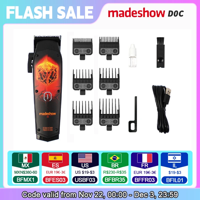 Madeshow-D0C USB Rechargeable Hair Trimmer Set, Cordless Barber Clipper, Customized Logo