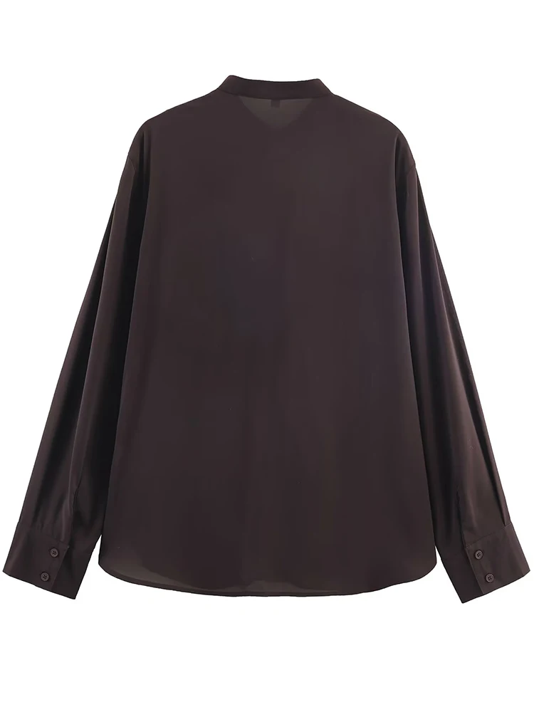 Blusa de ocio para mujer 2025, nueva moda de otoño, camisa arrugada de manga larga con cuello redondo, Tops sueltos de calle alta para mujer