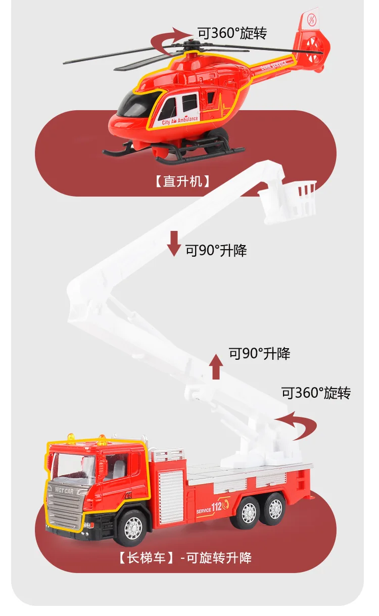 1:52 Modello di Veicolo Giocattolo In Lega Pressofuso Ingegneria Ascensore di Salvataggio Camion Dei Pompieri Serie Auto Giocattolo Tirare Indietro Auto Giocattolo Regali Per Bambini B98