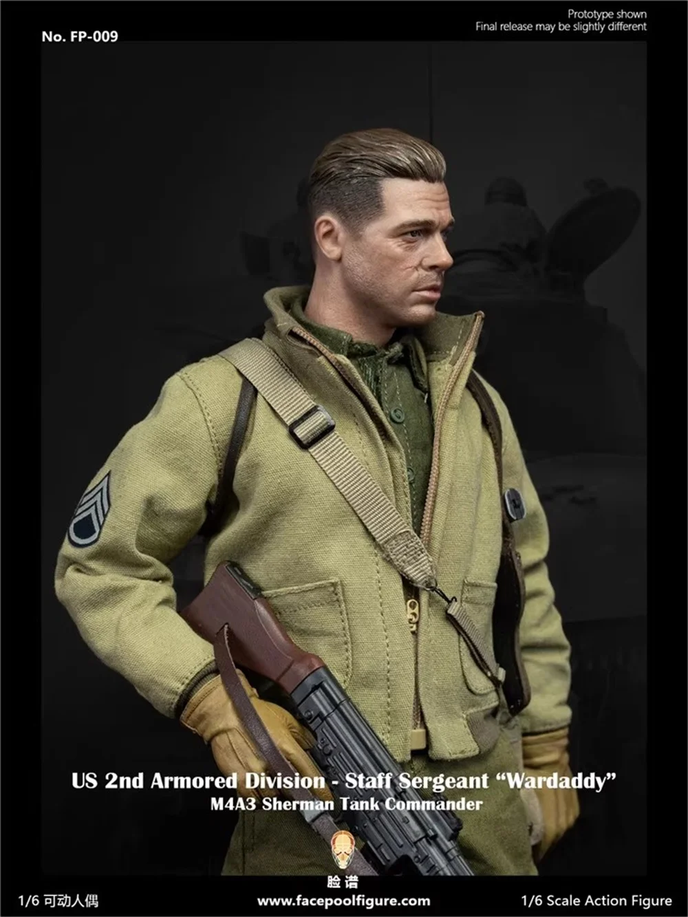 1/6 Facepoolfigur FP009 FP009A US. WWII Commander Tank Brad Pitt Komplettset bewegliche Actionfigur 12" Geschenk für Fans sammeln