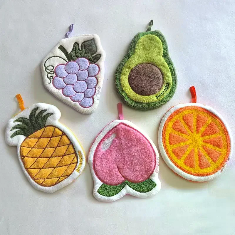 Cartoon Fruit Hand Towel Hanging Absorbent Bathroom Kerchief Coral Fleece Thickened Washcloth
