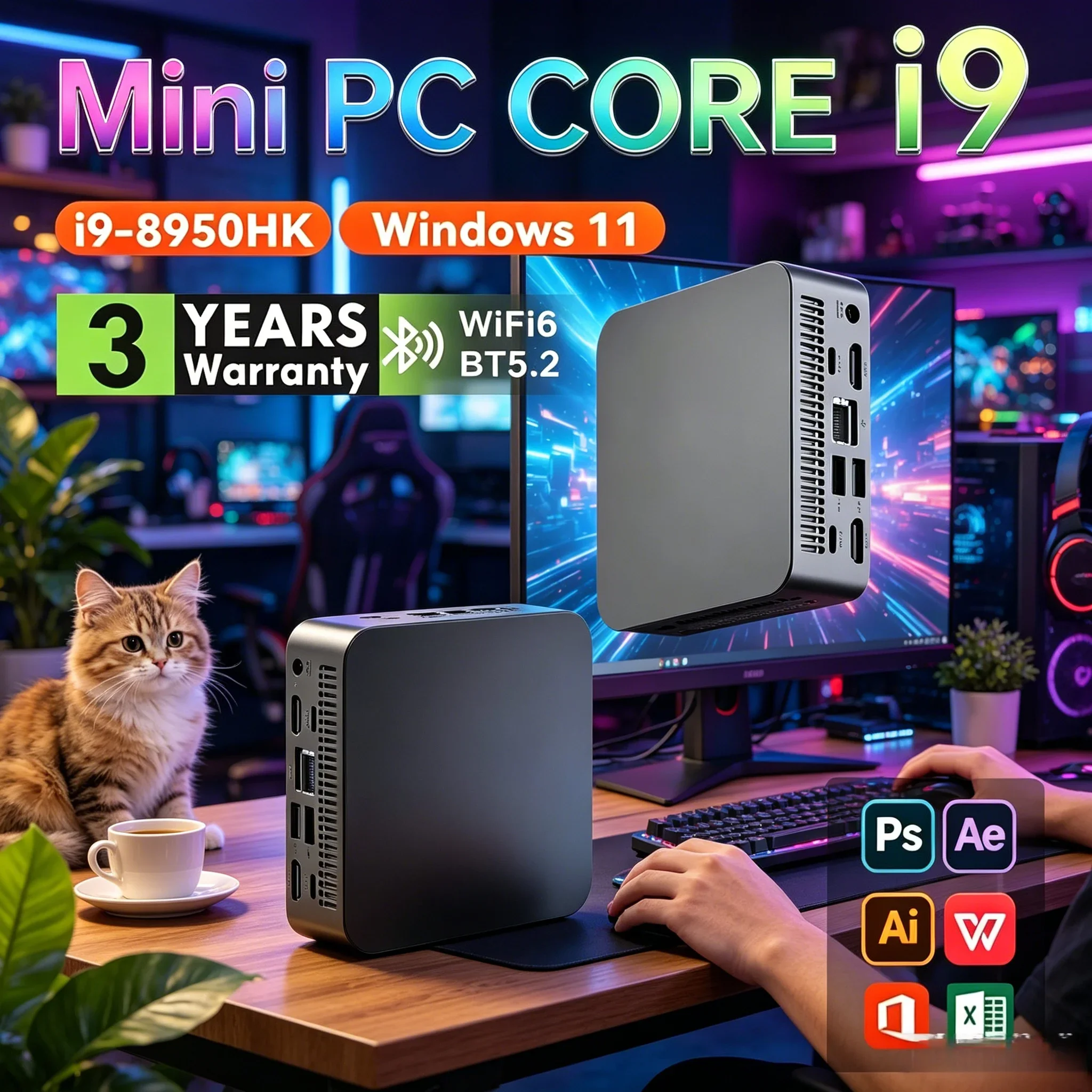 Powerful I9 8950HK Processor Mini PC Multifunctional All-in-one Host For Office Study Business Conference Use