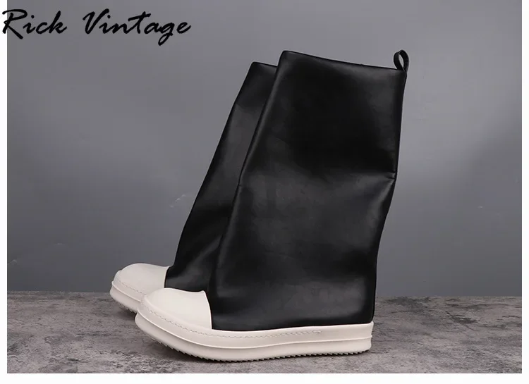 Rick Vintage Hip Hop Man Shoes Women\'s High Boots Casual Snow Boots Genuine Leather Women Elastic Platform Boots Big Size 42