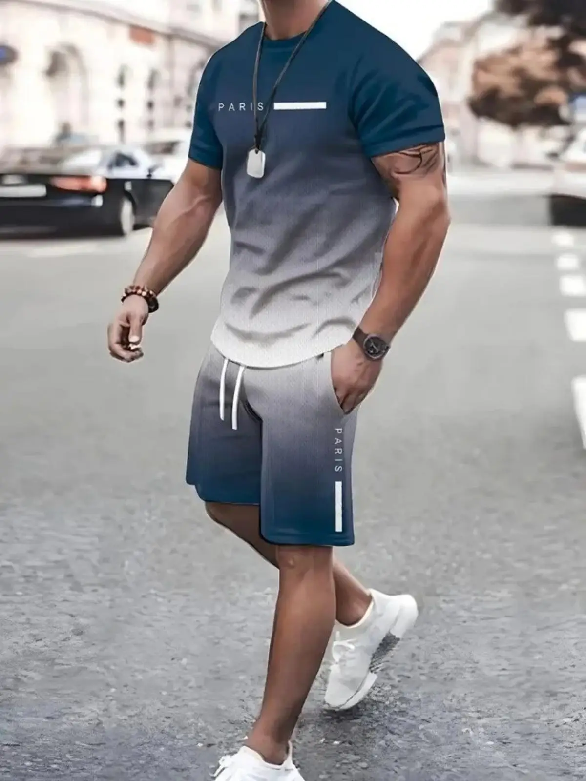 

New 2025 Fashion Men's Quick drying Sports T-shirt and Shorts Set Outdoor Urban Breathable Men's Round Neck Short Sleeve Top Men