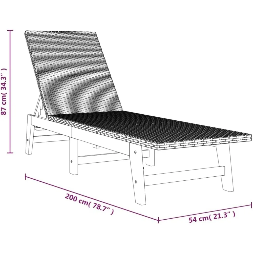 Espreguiçadeira elegante para relaxamento sereno, encosto ajustável com rattan durável e madeira de acácia maciça, piscina ou pátio