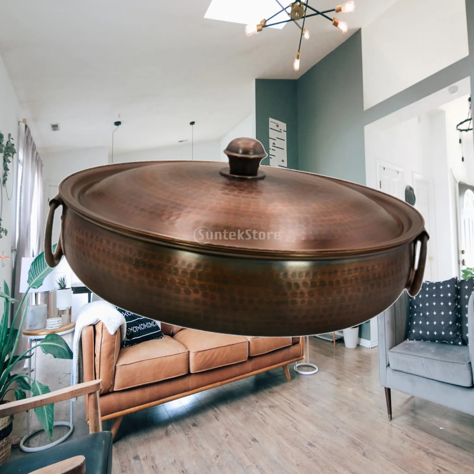Copper Hot Pot Noodles Pot Handmade Induction Pot Copper Chafing Dish Cooking Pot for Parties Buffets Camping Picnic Household