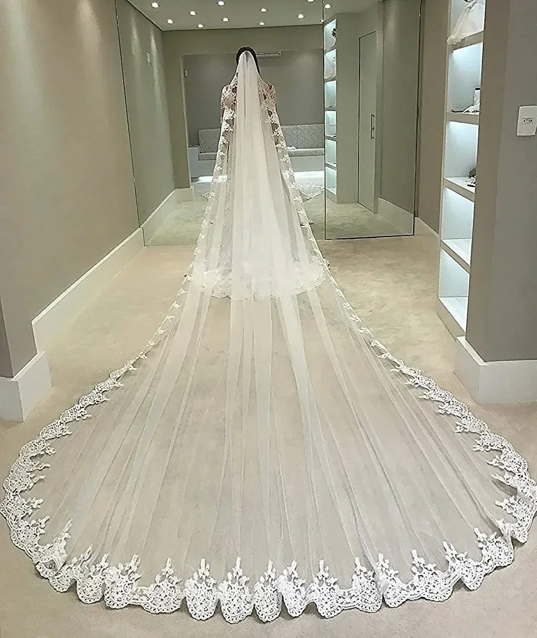 Voile de Mariage en Dentelle Blanche Ivoire, Long de 3 Mètres, 1 Couche, Accessoires pour Patients