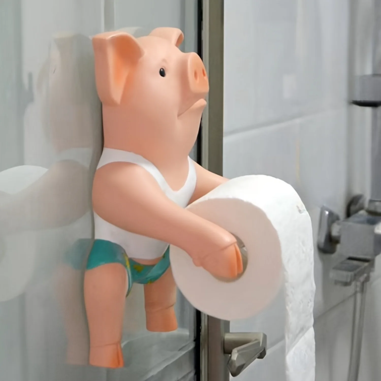 Whimsical 1pc Piggy Toilet Paper Holder for Rustic Farmhouse Decor - Cartoon Bathroom Tissue Roll Dispenser, Plastic Wall Mount/