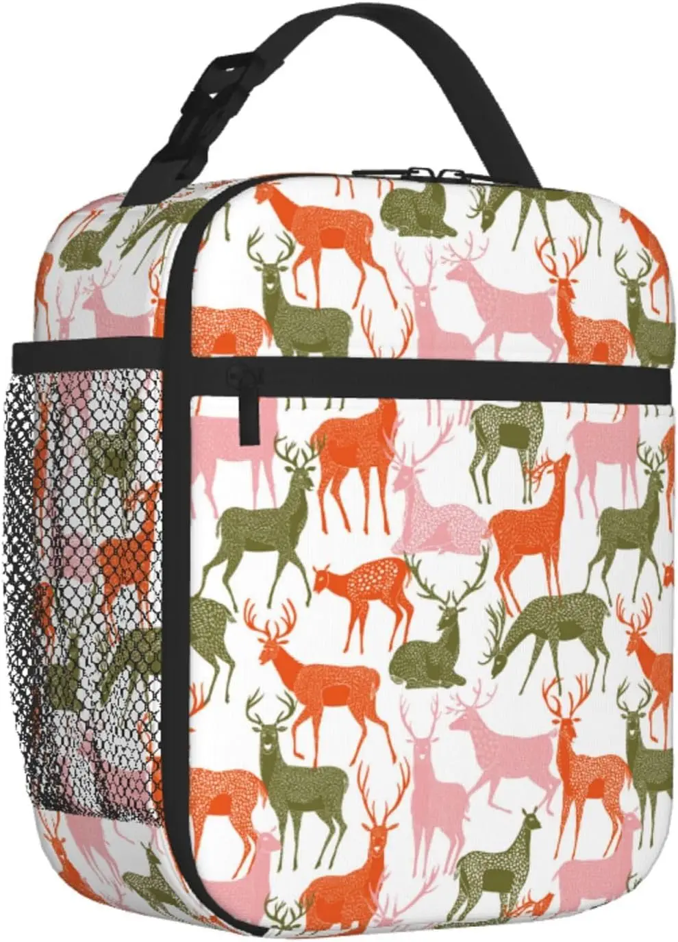 Lunch Box for Men Women - Lunch Bag for Men, Artistic Cute Deer Red Green Pink Insulated Lunch Bag