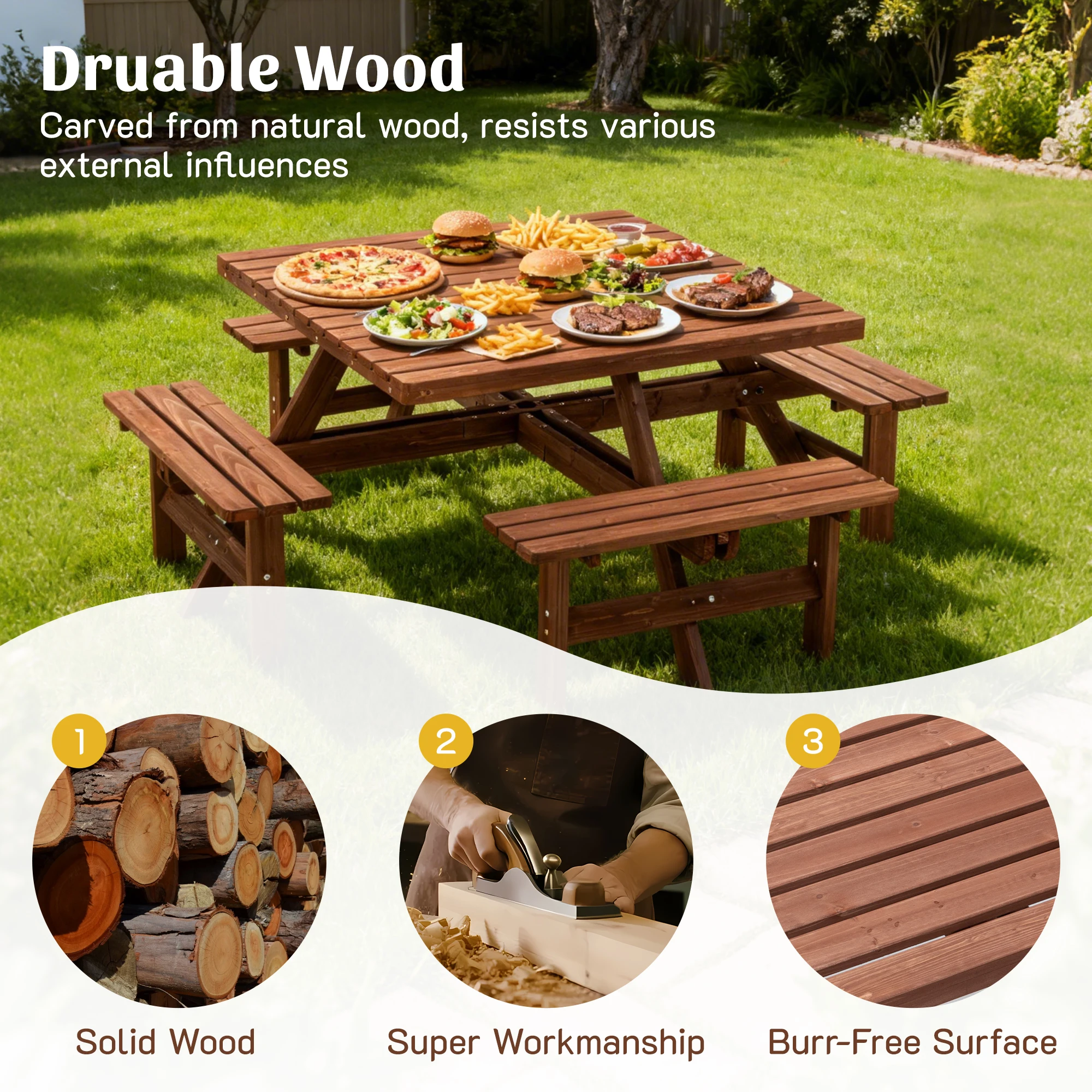 8 Person Square Picnic Table U - đánh giá và giá Outdoor Furniture Dining Set