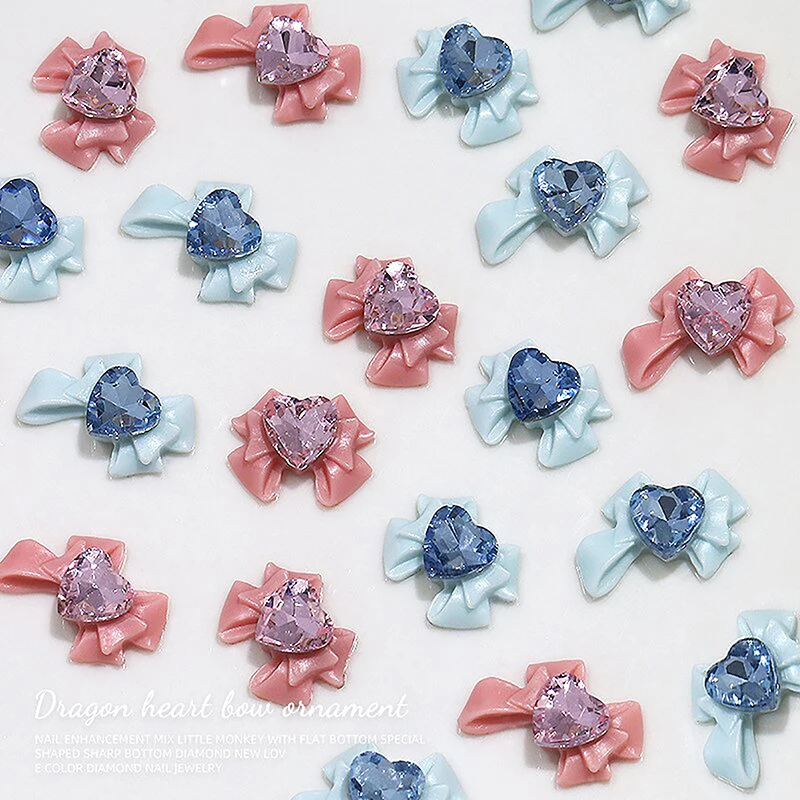 10pcs 3D Resin Bowknot Nail Charms Diamond Pink Ribbon Bow Rhinestone Jewelry Parts Manicure Decor DiIY Salon Accessory Gift