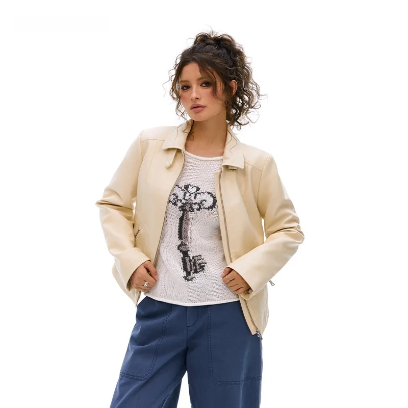 Vone eeE アメリカンレトロレザージャケット レディース ルーズスタイル おしゃれ 秋冬 アウター PU素材 長袖