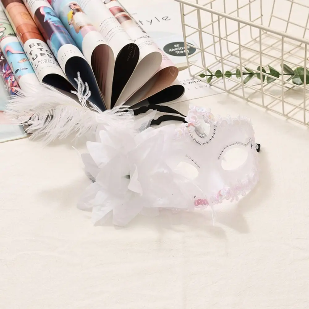 Rhinestone Half-Face Mask Multicolor Flower Feather Mask Masquerade Seductive Style Masquerade Ball Mask