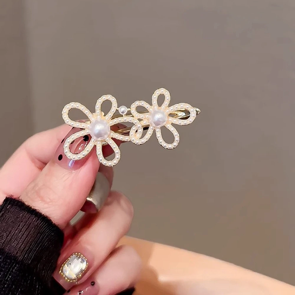 

New Exquisite Pearl Double Flowers Hairpins Women Girls Hair Clips Women Elegant Hair Accessories