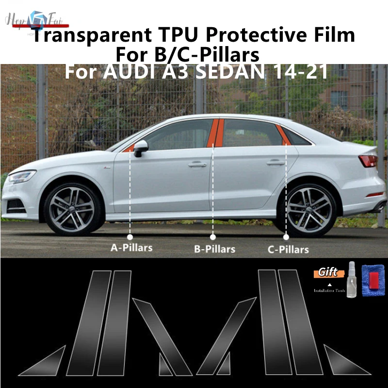 For AUDI A3 SEDAN 14-21 B/C-Pillars Transparent TPU Protective Film Anti-scratch Repair Film Accessories Refit