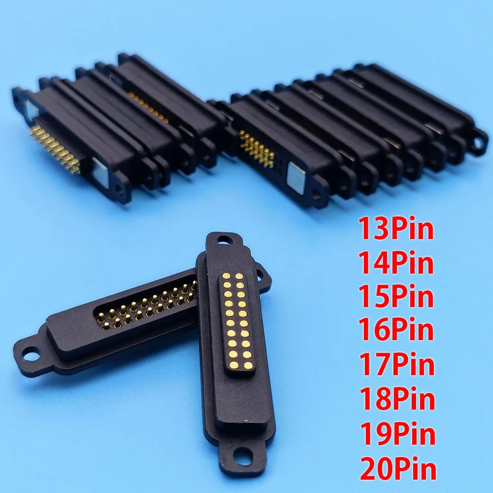 1Pair Square Magnetic Pogo Pin Connector 2A Male Female Spring Loaded DC Power 13Pin 14P 15P 16P 17P 18P 19Pin 20Pin With Ear