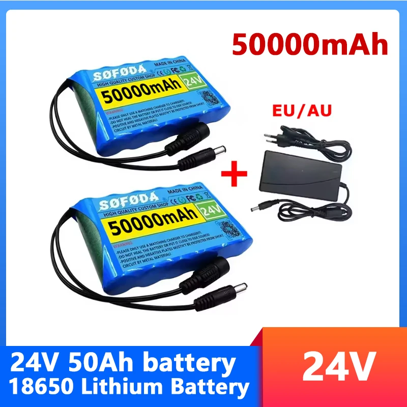 24V 6S1P Akkupack 50000mAh Wiederaufladbarer Lithium-Ionen-Akku 50Ah Kapazität für CCTV-Kamera-Monitor mit DC 25,2V 1A Ladegerät