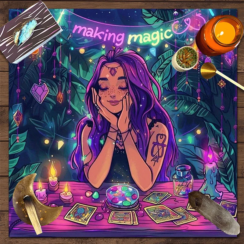 VIKAMA Magic Crystal And Flower Tarot Tablecloth, Suitable For Witches And Tarot Card Readers, Witchcraft Supplies