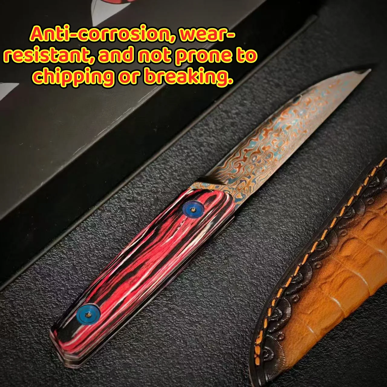 Baked Damascus Steel Utility Knife Colored Wooden Handle Portable Multi-functional Household Fruit Knife For Collection An Gift