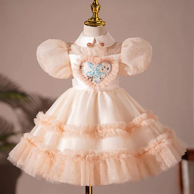 

2023 New Children's Princess Evening Gown Bow Sequined Design Birthday Baptism Party Easter Eid Dresses For Girls A2635