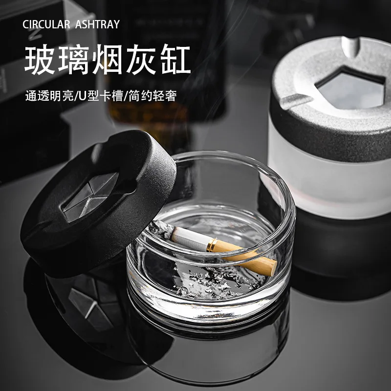 

Rotating Metal Lid Frosted Glass Ashtray for Car Home Office Covered Ashtray Durable Smoke Holder with Lid